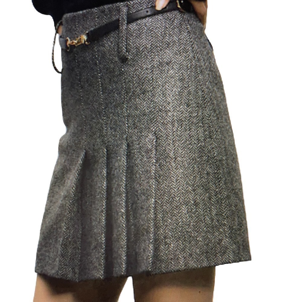 Mini Skirt Vintage Pleated Zip Back belt loops herringbone Size Large or 8
